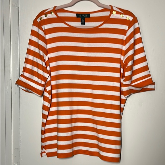 Ralph Lauren Women's Orange Striped Top size 1X - Picture 1 of 5